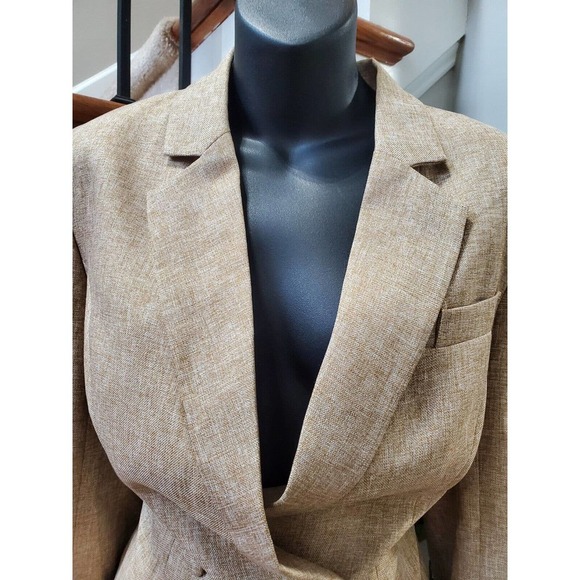 L' Atiste Beige Polyester Full Sleeve Notch Lapel Button Front Bodysuit Blazer M - Picture 2 of 11